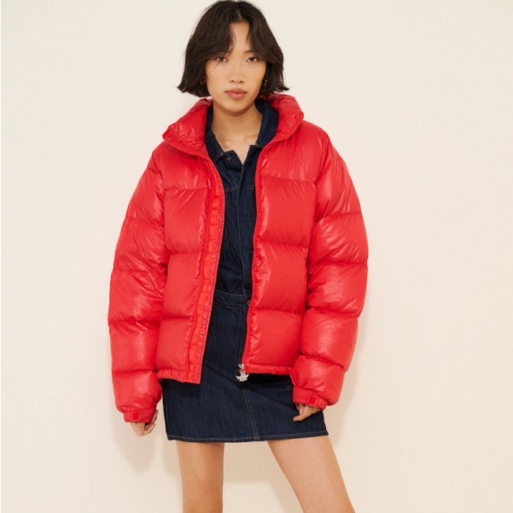Boys Lie Red Colorful Puffer Logo Embroidered Full Zip Winter Coat M/L - Picture 2 of 16